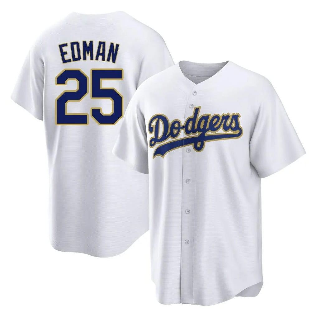 LA.Dodgers #25 Tommy Edman Player Gold White 2026 Collection Stadium Game Gdoa Stitched Jerseys