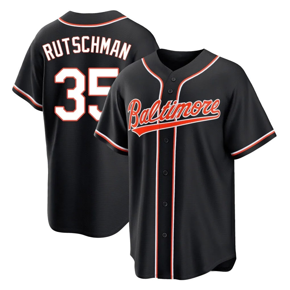 B.Orioles #35 Adley Rutschman Player Black Out Home Game Gdoa Stitched Jerseys