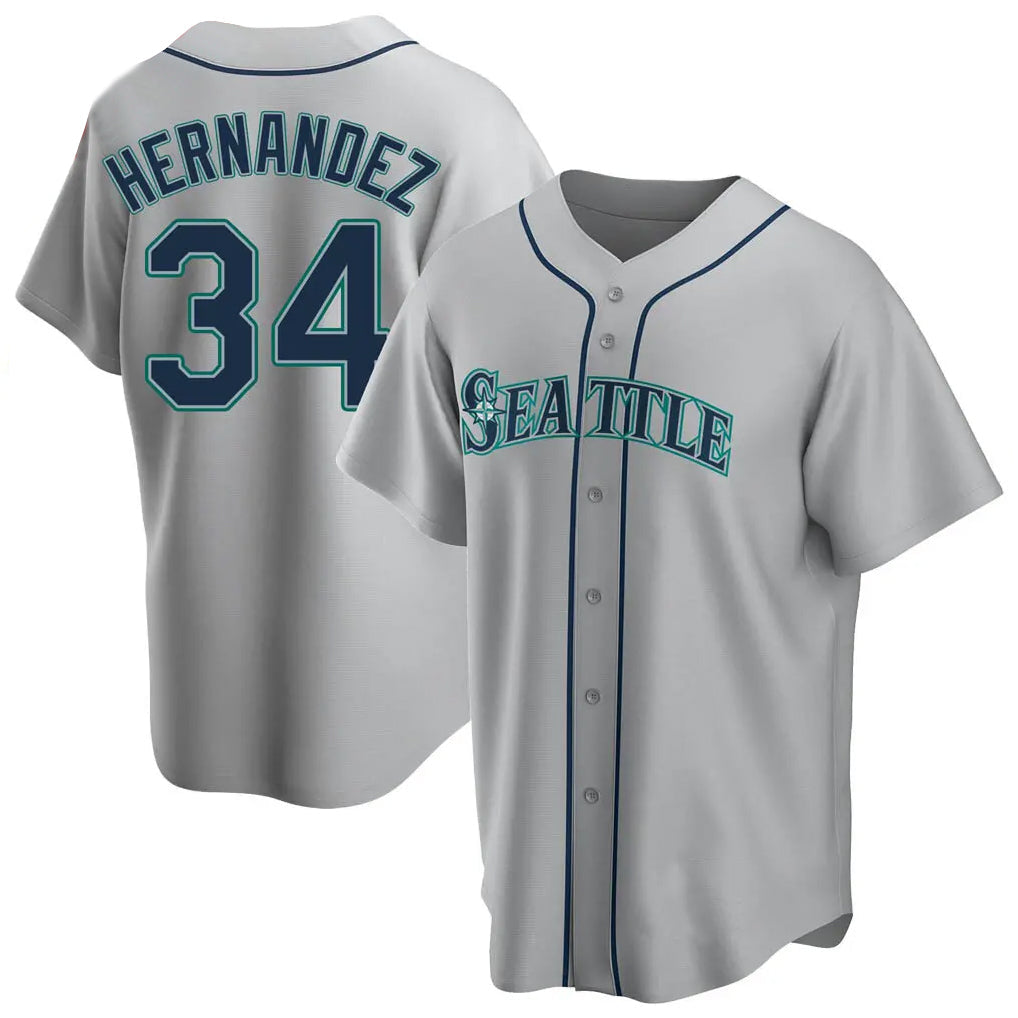 S.Mariners #34 Felix Hernandez Player Gray Home Game Stitched Jerseys