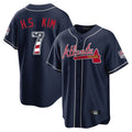 A.Braves #7 Ha-Seong Kim Player Navy USA 250 Fourth Of July Limited Home Game Gdoa250Ys Stitched Jerseys