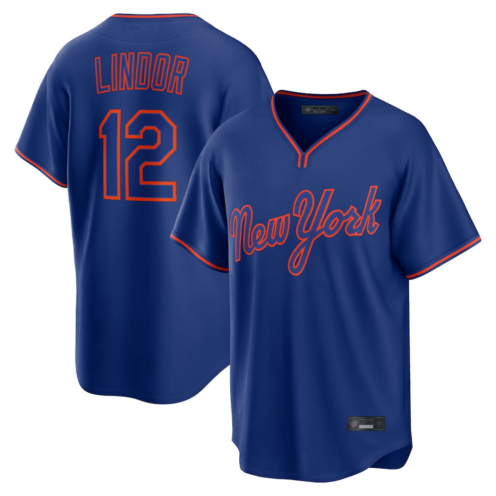 NY.Mets #12 Francisco Lindor Player Royal T-shirt Home Game Stitched Jerseys