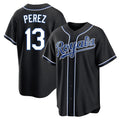 KC.Royals #13 Salvador Perez Player Black Carbon Fashion Home Game Gdoa Stitched Jerseys