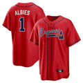 A.Braves #1 Ozzie Albies Player Red Home Game Gdoa Stitched Jerseys