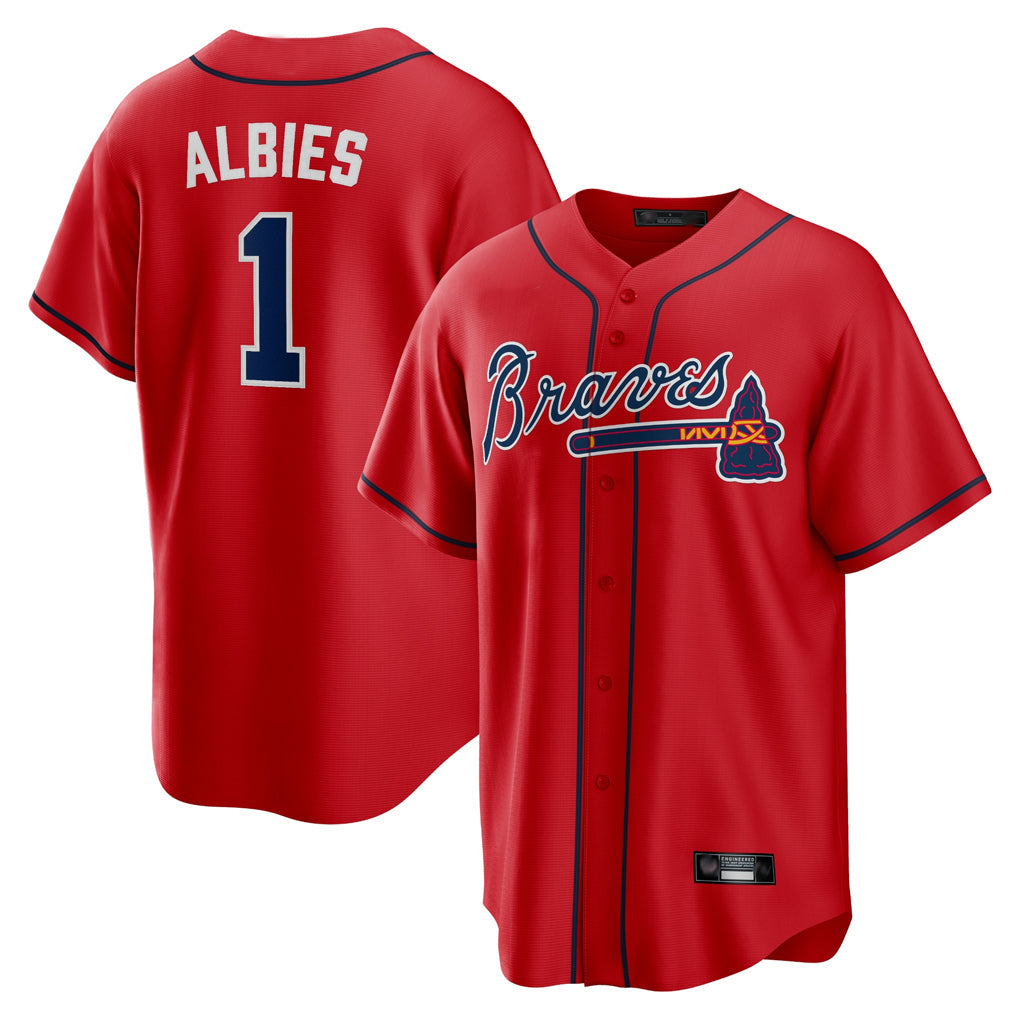 A.Braves #1 Ozzie Albies Player Red Home Game Gdoa Stitched Jerseys