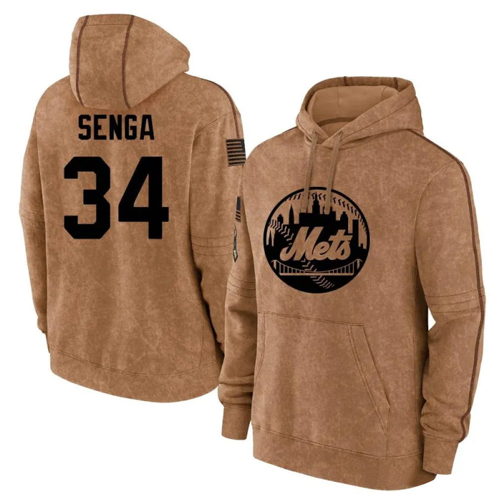 NY.Mets #34 Kodai Senga Player Brown Club Pullover Hoodie Game Stitched Jerseys