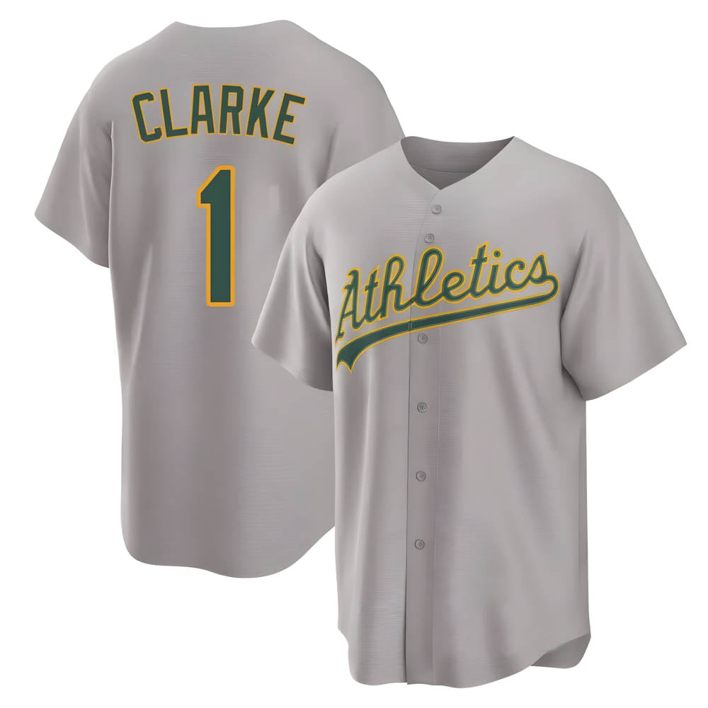 Athletics #1 Denzel Clarke player Gray Replica Away Stitched Jersey