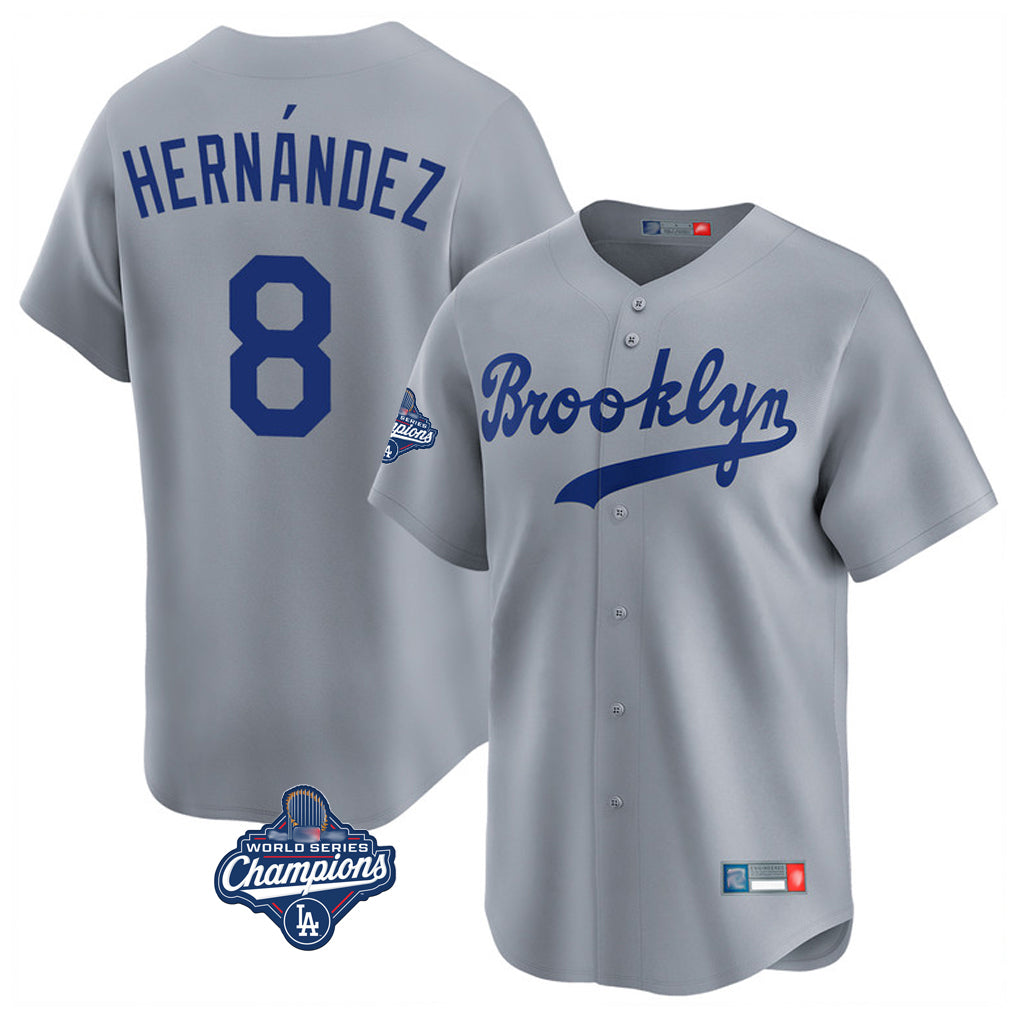 LA.Dodgers #8 Enrique Hern¨¢ndez Player Gray World Series Meet Game Limited Home Gdoa Stitched Jerseys