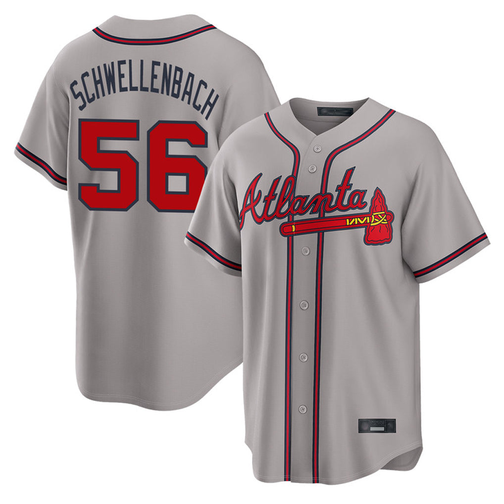 A.Braves #56 Spencer Schwellenbach Player Gray Home Game Gdoa Stitched Jerseys