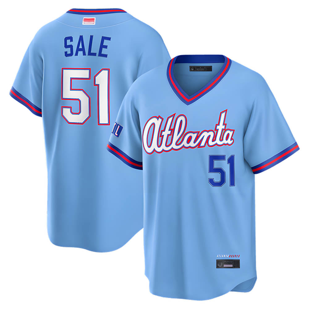 A.Braves #51 Chris Sale player Powder Blue 2026 City Connect T shirt Stitched Jerseys