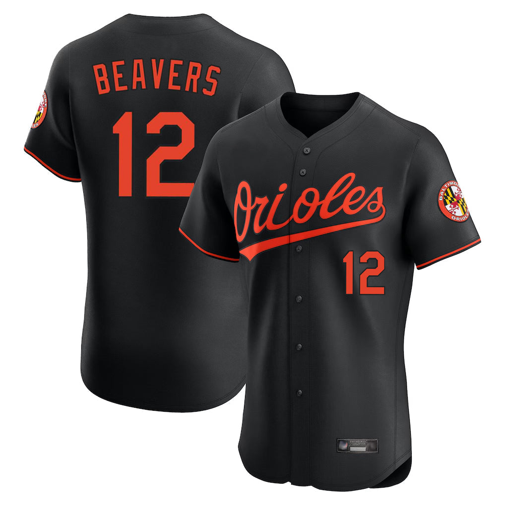 B.Orioles #12 Dylan Beavers Player Black Limited Elite Home Game Gdoa Stitched Jerseys