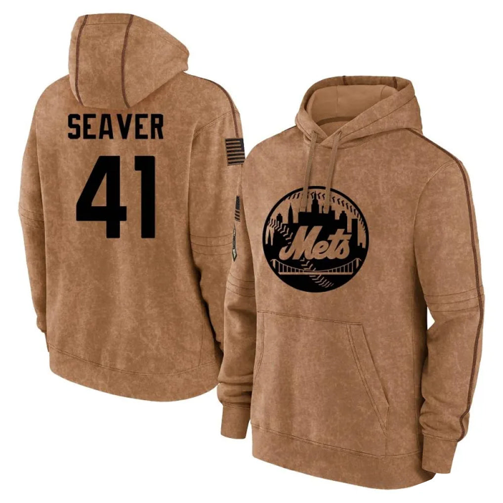 NY.Mets #41 Tom Seaver Player Brown Club Pullover Hoodie Game Stitched Jerseys