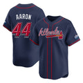 A.Braves #44 Hank Aaron Player Navy 2025 Speedway Classic Home Game Gdoa Stitched Jerseys