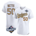 LA.Dodgers #50 Mookie Betts Player Gold World Series Limited Elite Home Gdoa Stitched Jerseys