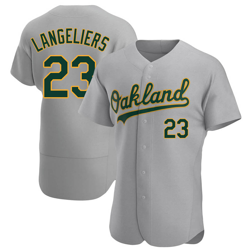 Athletics #23 Shea Langeliers Player Gray Authentic Road Stitched Jersey