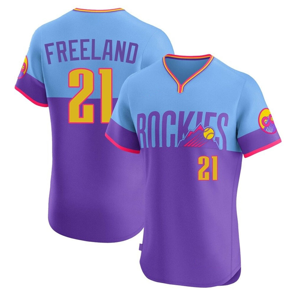 C.Rockies #21 Kyle Freeland Player Purple-Light Blue City Connect Limited Elite Home T-shirt Gdoa Stitched Jerseys