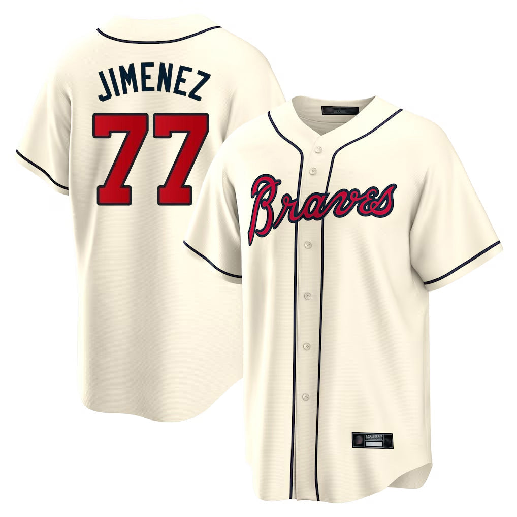 A.Braves #77 Joe Jimenez Player Cream Home Game Gdoa Stitched Jerseys
