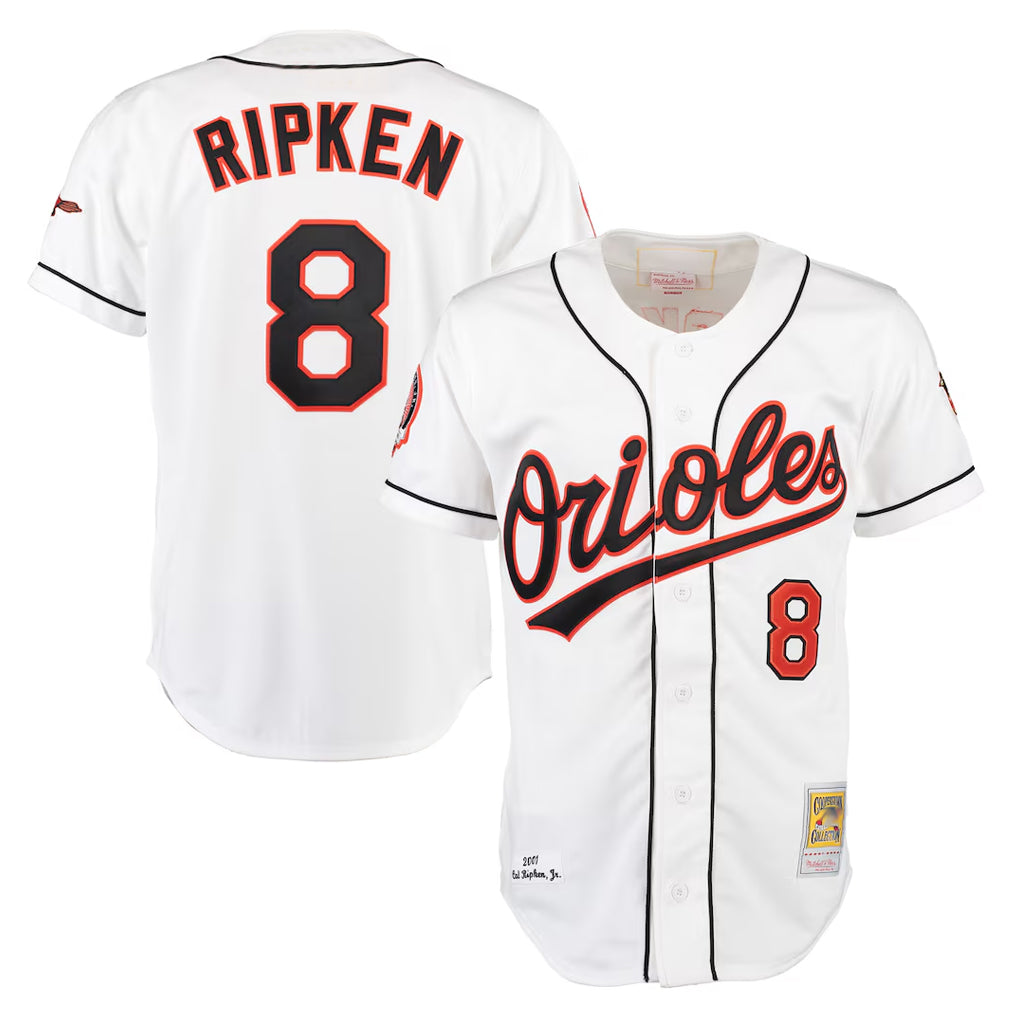 B.Orioles #8 Cal Ripken Player White Mitchell & Ness Home Game Gdoa Stitched Jerseys