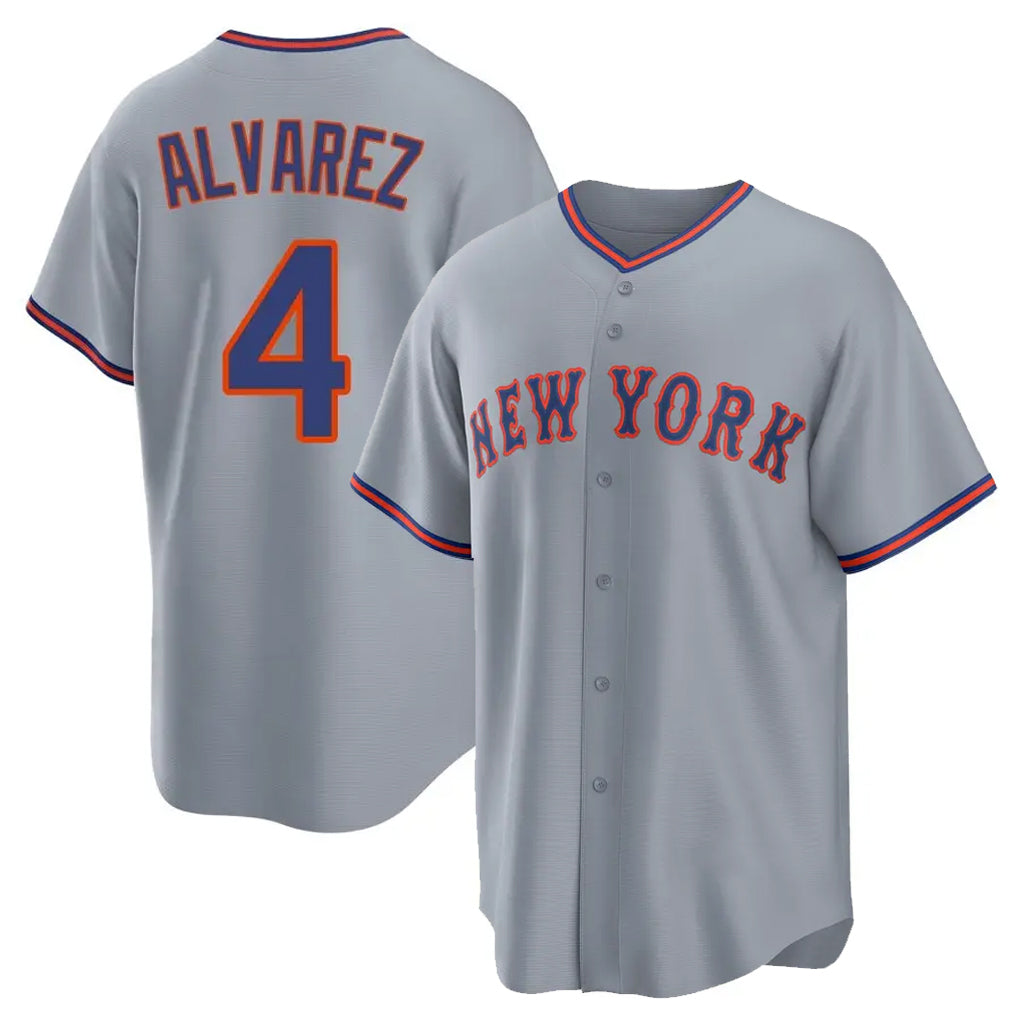 NY.Mets #4 Francisco Alvarez Player Gray Road Home Game Gdoa Stitched Jerseys