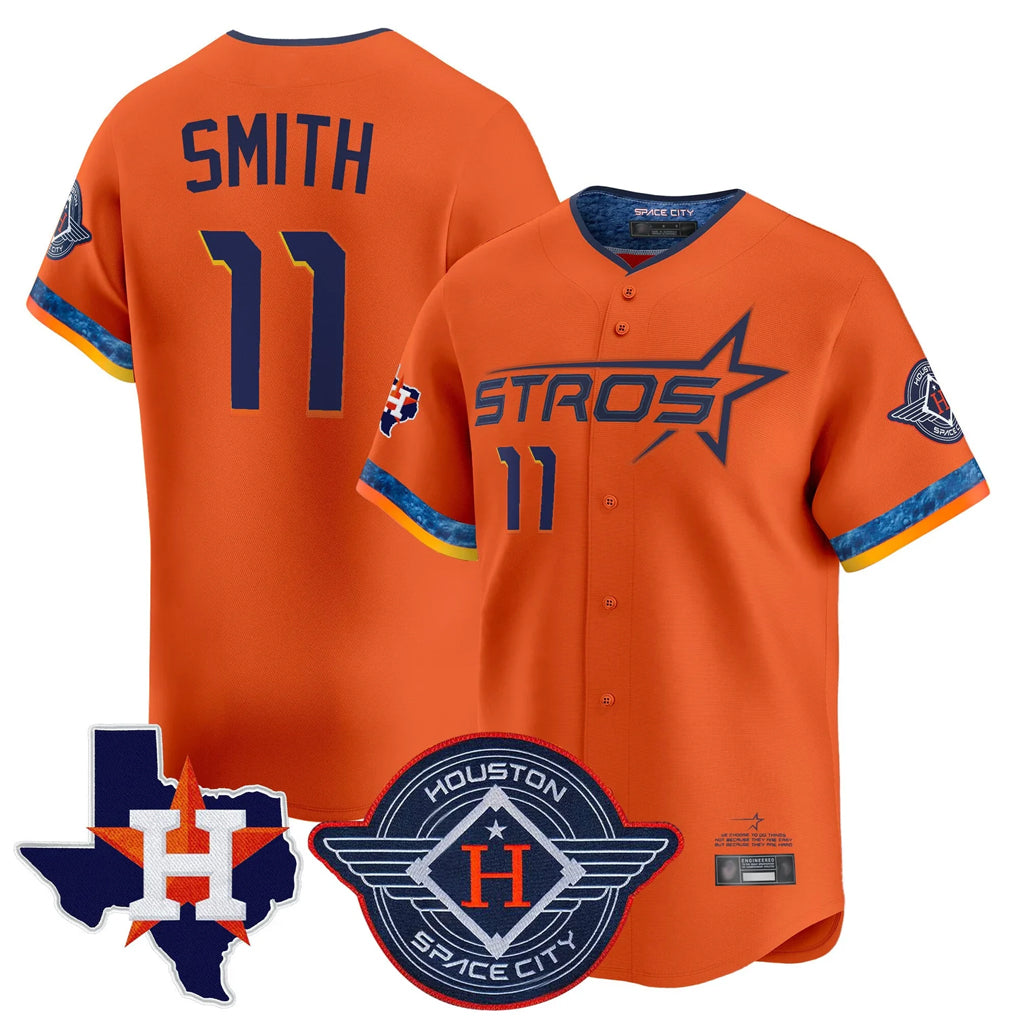H.Astros #11 Cam Smith Player Orange City Connect Texas Patch Vapor Premier Limited Home Gdoa Stitched Jerseys