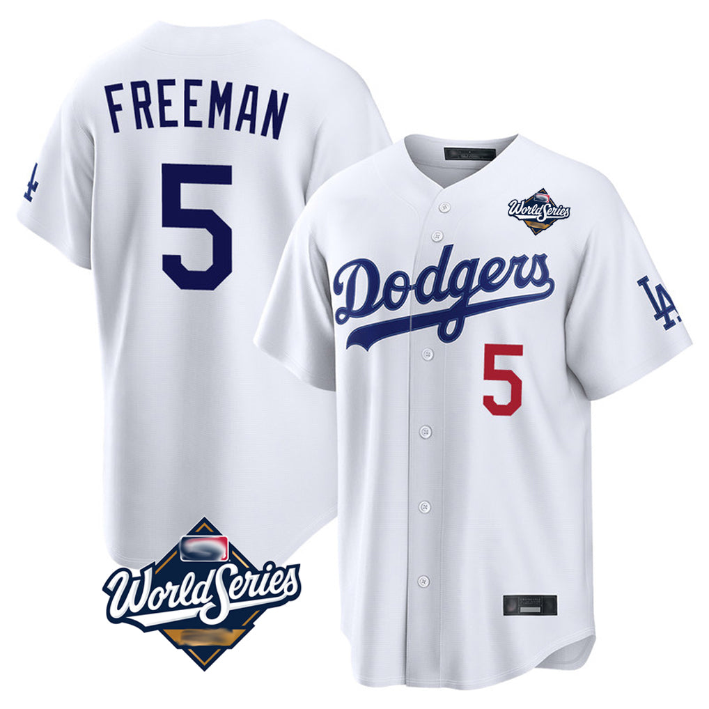 LA.Dodgers #5 Freddie Freeman Player White World Series Home Game Gdoa Stitched Jerseys