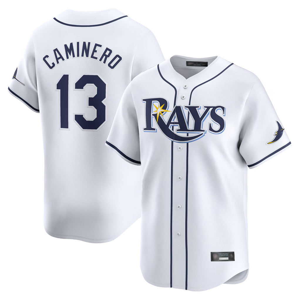 T.Bay Rays #13 Junior Caminero Player White Home Limited Stitched Jerseys