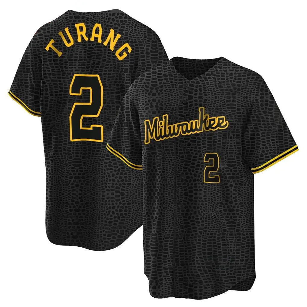 M.Brewers #2 Brice Turang Player Black Snake Skin City Home Game Gdoa Stitched Jerseys