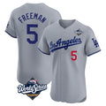 LA.Dodgers #5 Freddie Freeman Player Gray World Series Limited Elite Home Gdoa Stitched Jerseys