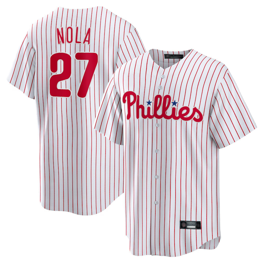 P.Phillies #27 Aaron Nola Player White Home Game Stitched Jerseys