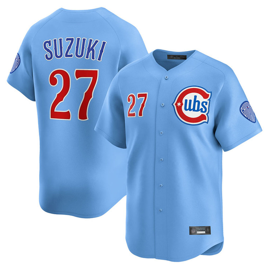 C.Cubs #27 Seiya Suzuki Player Light Blue Limited Home Gdoa Stitched Jerseys