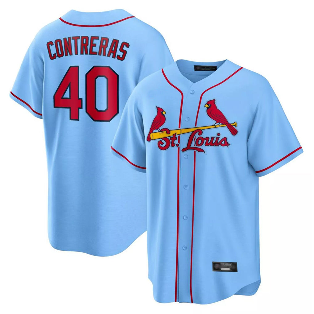 St. Louis Cardinals #40 Willson Contreras Player Light Blue Home Game Stitched Jerseys