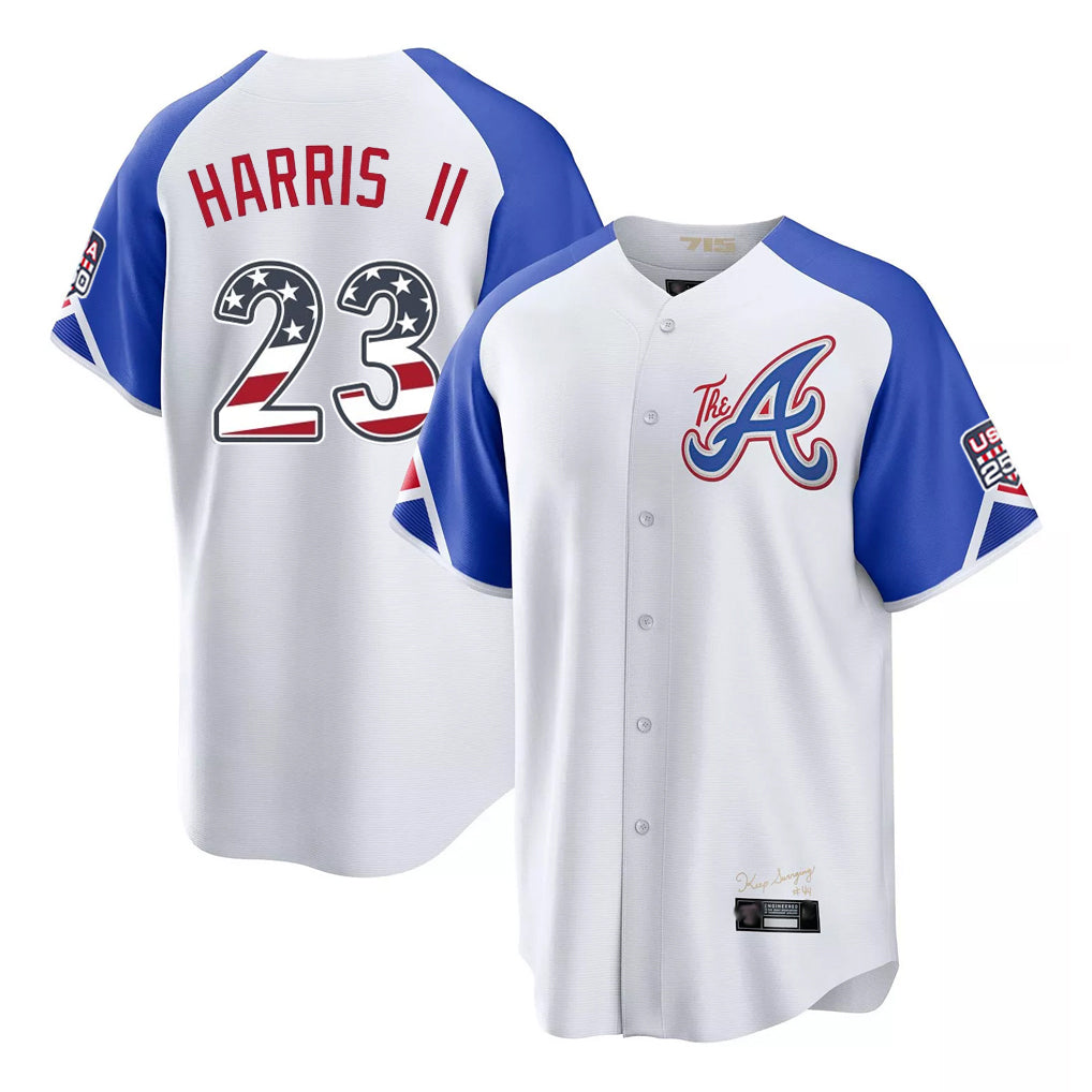 A.Braves #23 Michael Harris II Player White USA 250 Fourth Of July City Connect Home Game Gdoa250Ys Stitched Jerseys