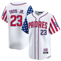 S.Diego Padres #23 Fernando Tatis Jr Player White Independence Day Home Limited Stitched Jerseys