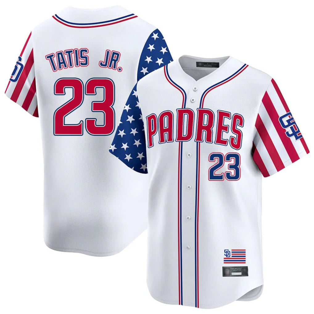 S.Diego Padres #23 Fernando Tatis Jr Player White Independence Day Home Limited Stitched Jerseys