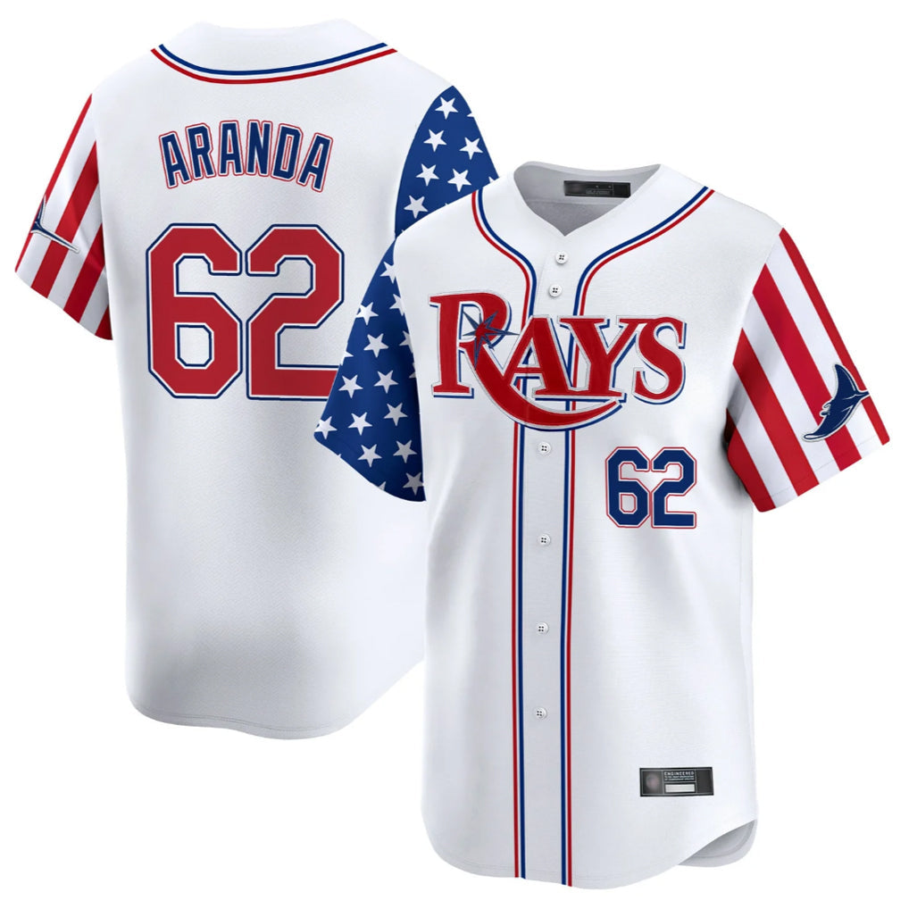 T.Bay Rays #62 Jonathan Aranda Player White 2025 Independence Day Vapor Premier Limited Stitched Jerseys