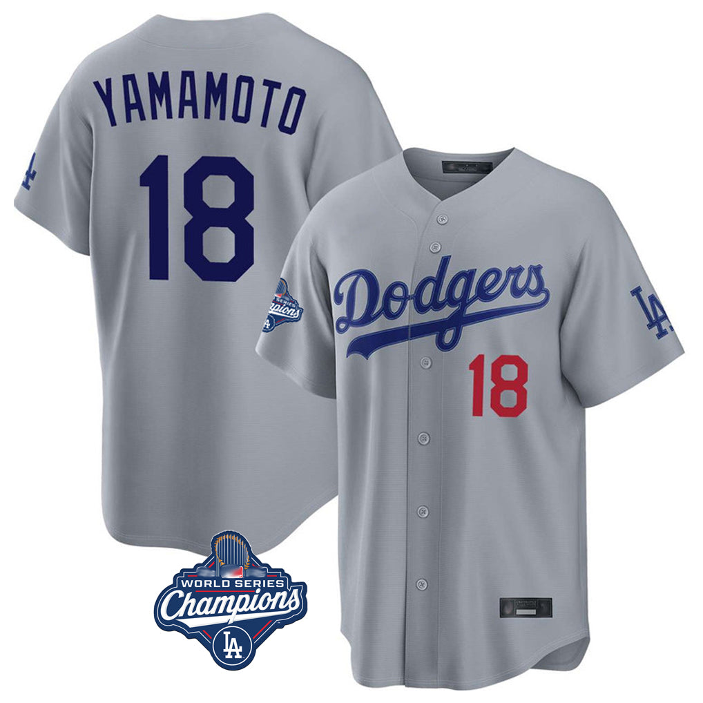 LA.Dodgers #18 Yoshinobu Yamamoto Player Gray World Series Meet Game Home Gdoa Stitched Jerseys