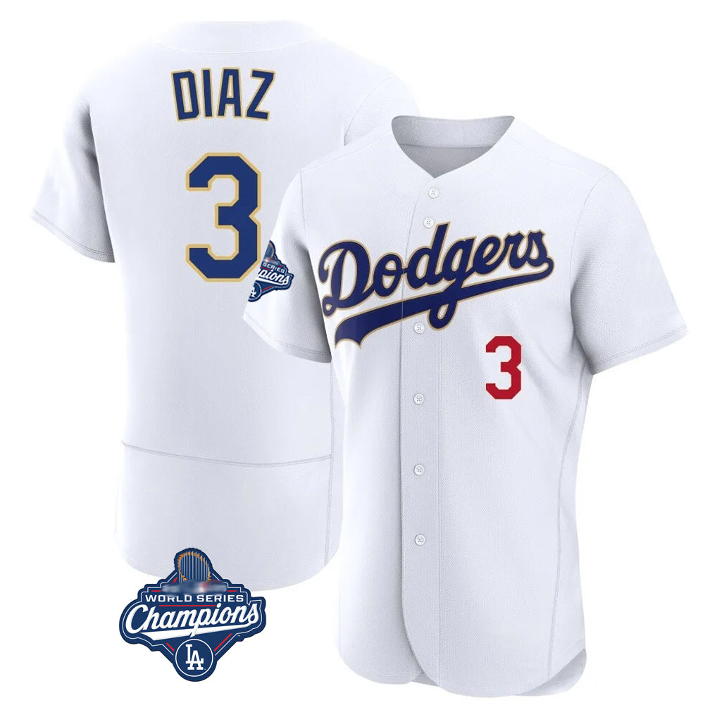 LA.Dodgers #3 Edwin D¨ªaz Player Gold White World Series Meet 2026 Collection Stadium Limited Elite Gdoa Stitched Jerseys