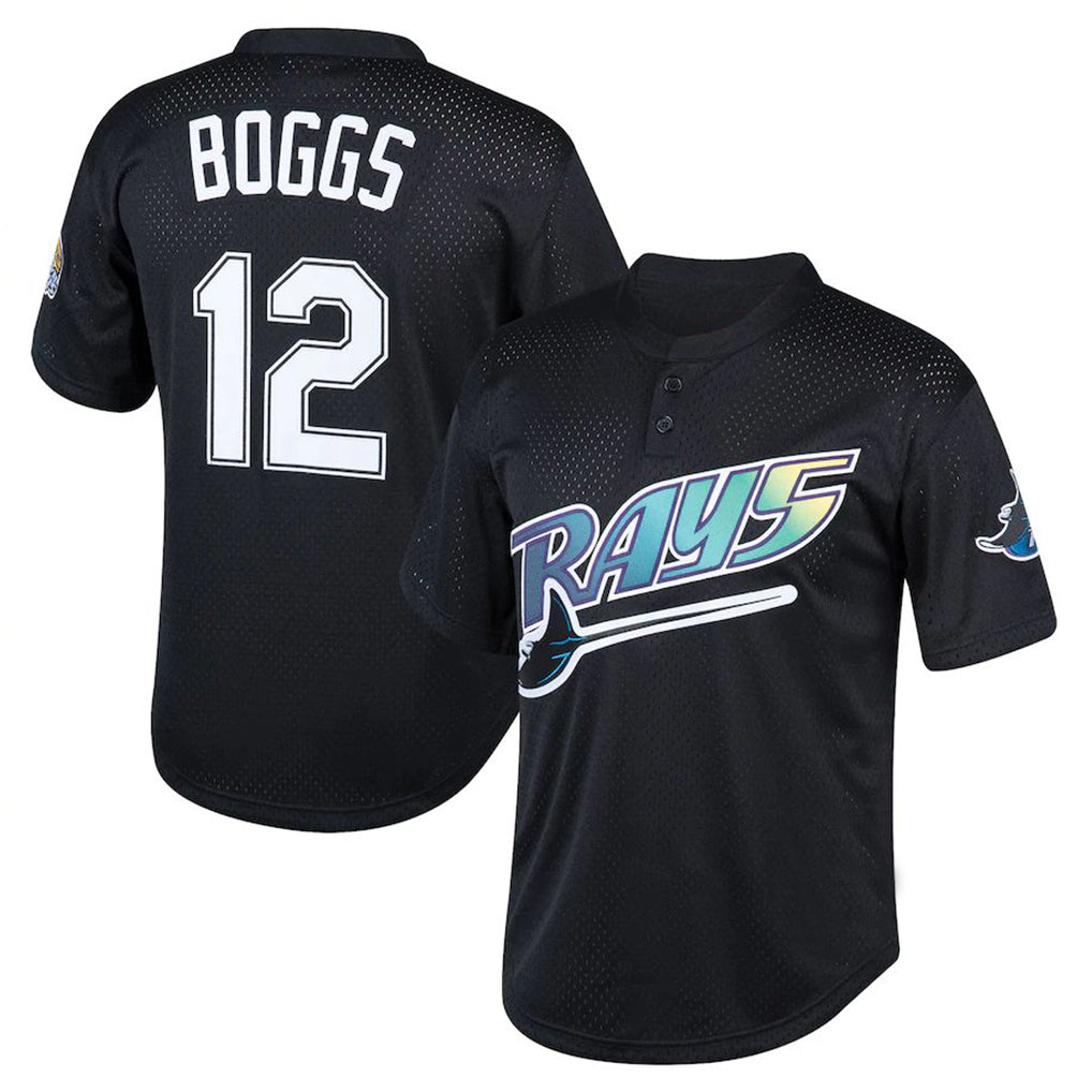 T.Bay Rays #12 Wade Boggs Player Black Mitchell & Ness Cooperstown Collection Mesh Batting Practice Stitched Jerseys