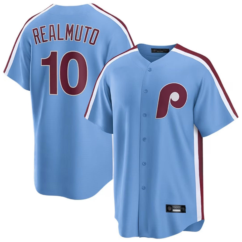 P.Phillies #10 J.T. Realmuto Player Light Blue Home Game Stitched Jerseys