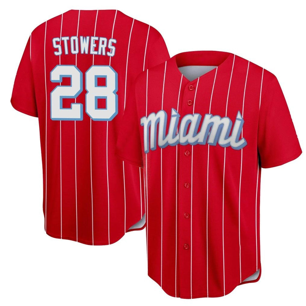 M.Marlins #28 Kyle Stowers Player Red City Connect Home Game Gdoa Stitched Jerseys