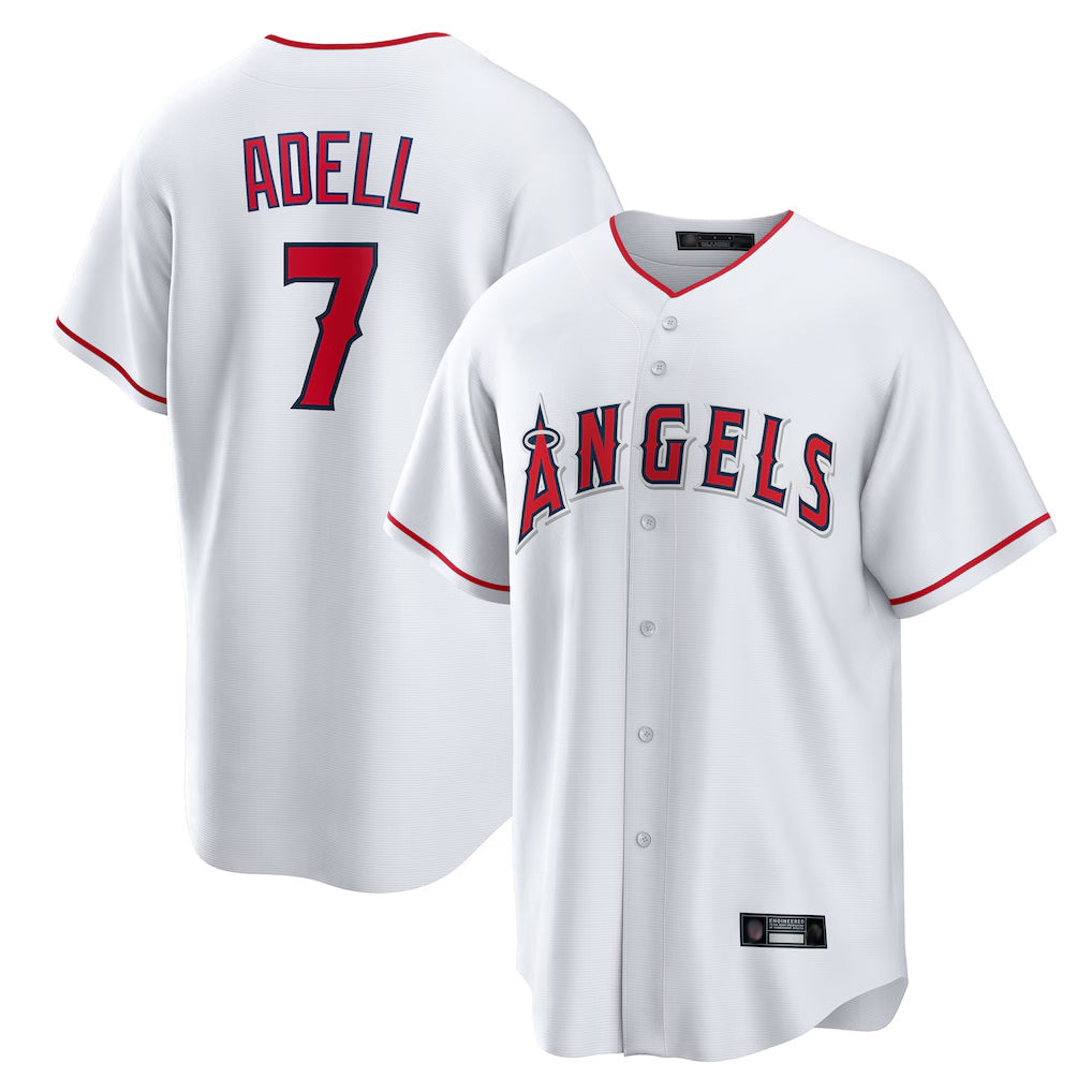 LA.Angels #7 Jo Adell Player White Home Game Gdoa Stitched Jerseys