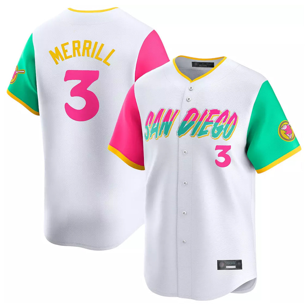 S.Diego Padres #3 Jackson Merrill Player White City Connect Home Limited Stitched Jerseys