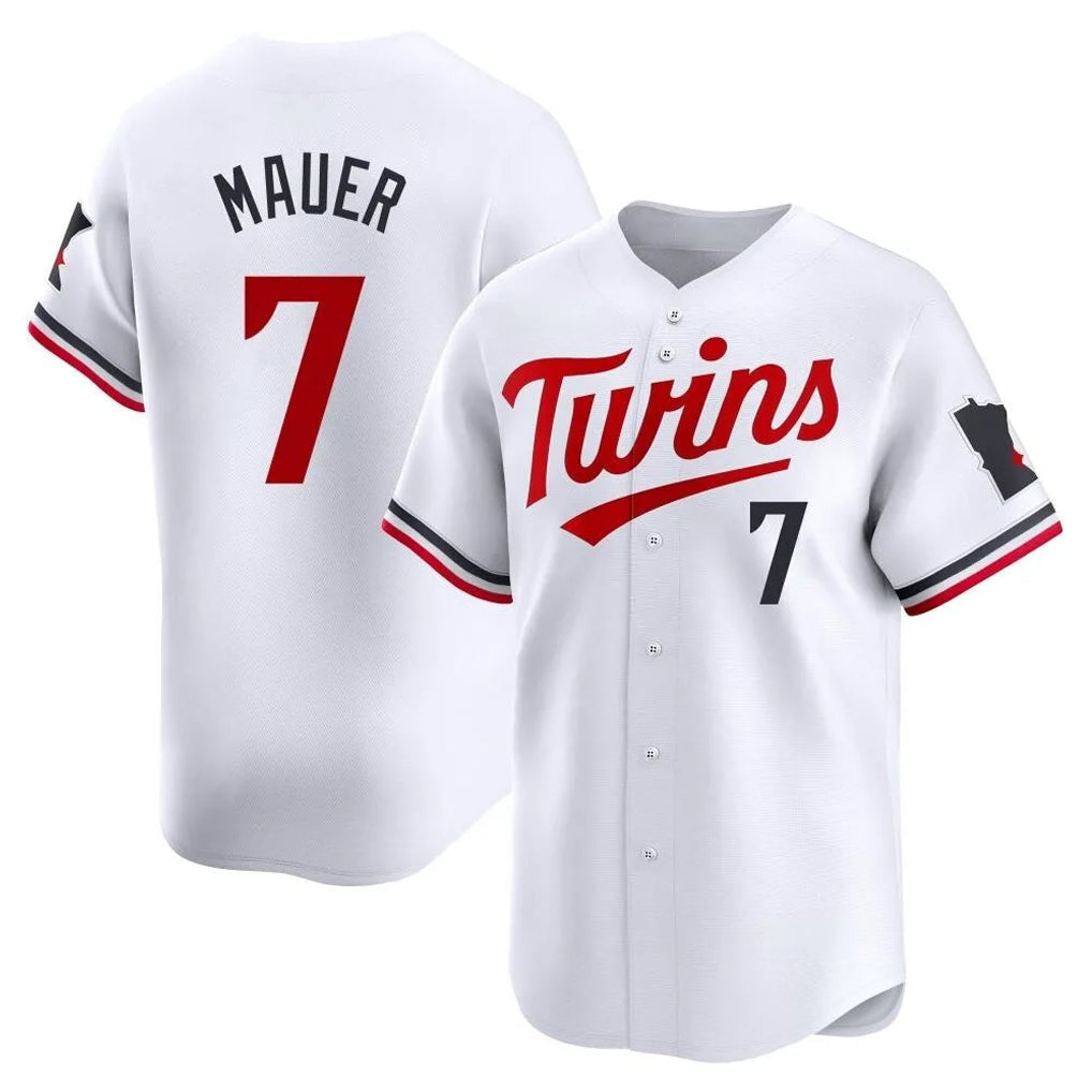 M.Twins #7 Joe Mauer Player White Home Limited Gdoa Stitched Jerseys