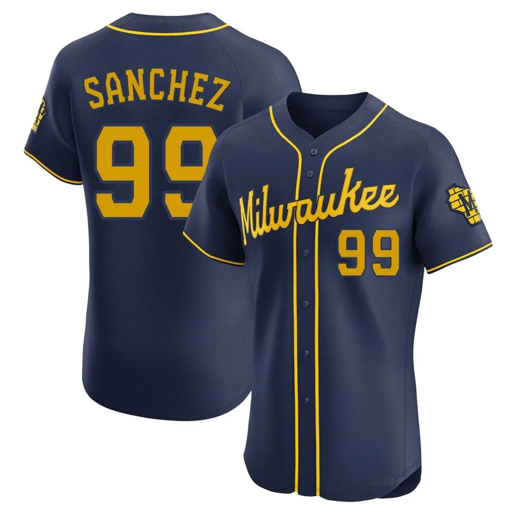 M.Brewers #99 Gary Sanchez Player Navy Home Limited Elite Gdoa Stitched Jerseys