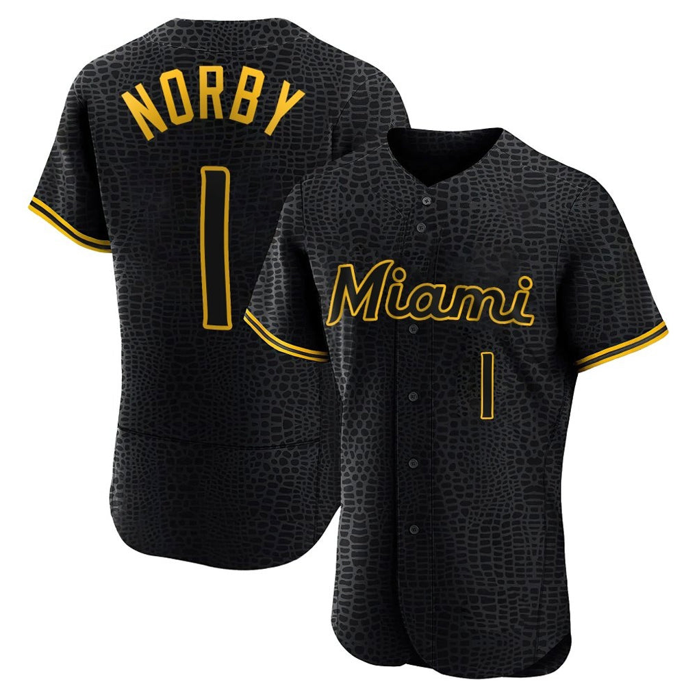 M.Marlins #1 Connor Norby Player Black Snake Skin City Home Limited Elite Gdoa Stitched Jerseys