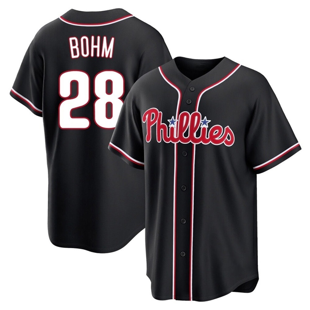 P.Phillies #28 Alec Bohm Player Black Fashion Out Home Game Stitched Jerseys