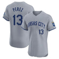 KC.Royals #13 Salvador Perez Player Gray Limited Elite Home Gdoa Stitched Jerseys