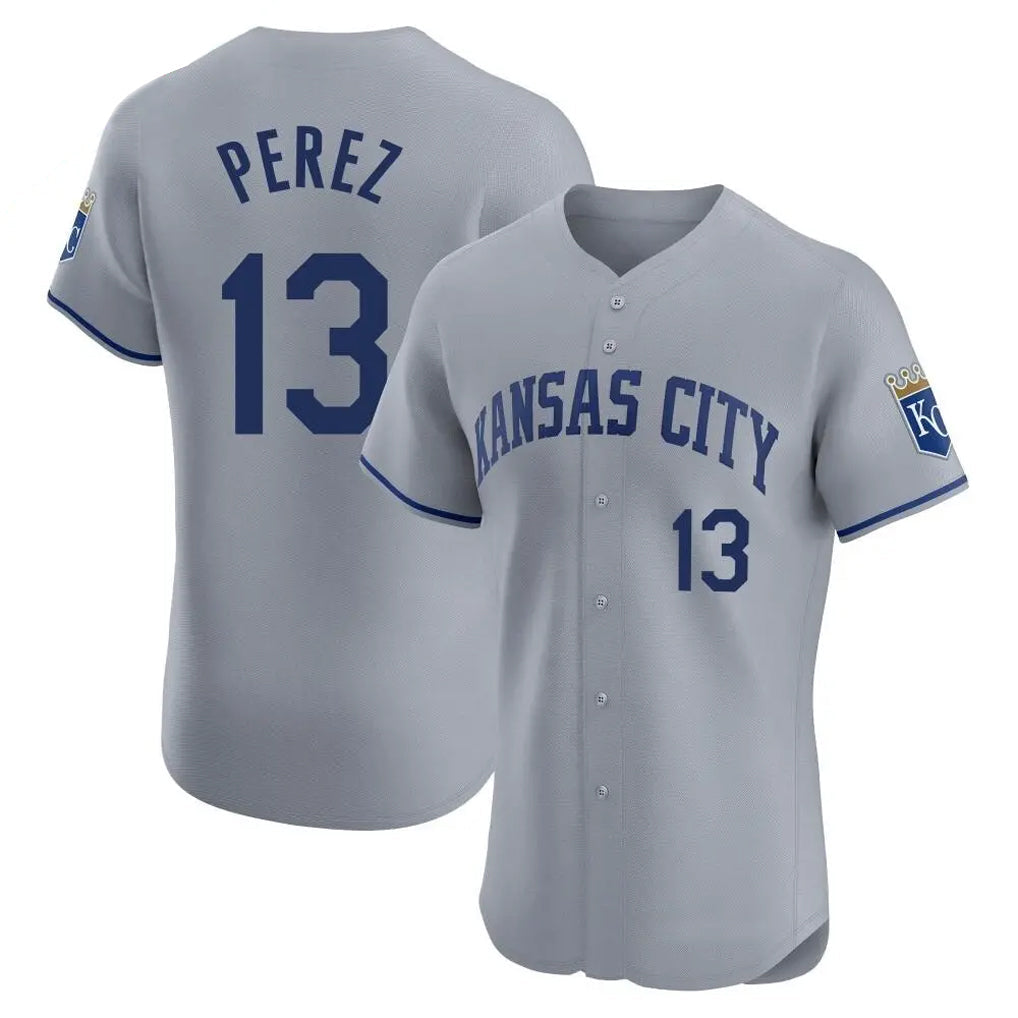 KC.Royals #13 Salvador Perez Player Gray Limited Elite Home Gdoa Stitched Jerseys