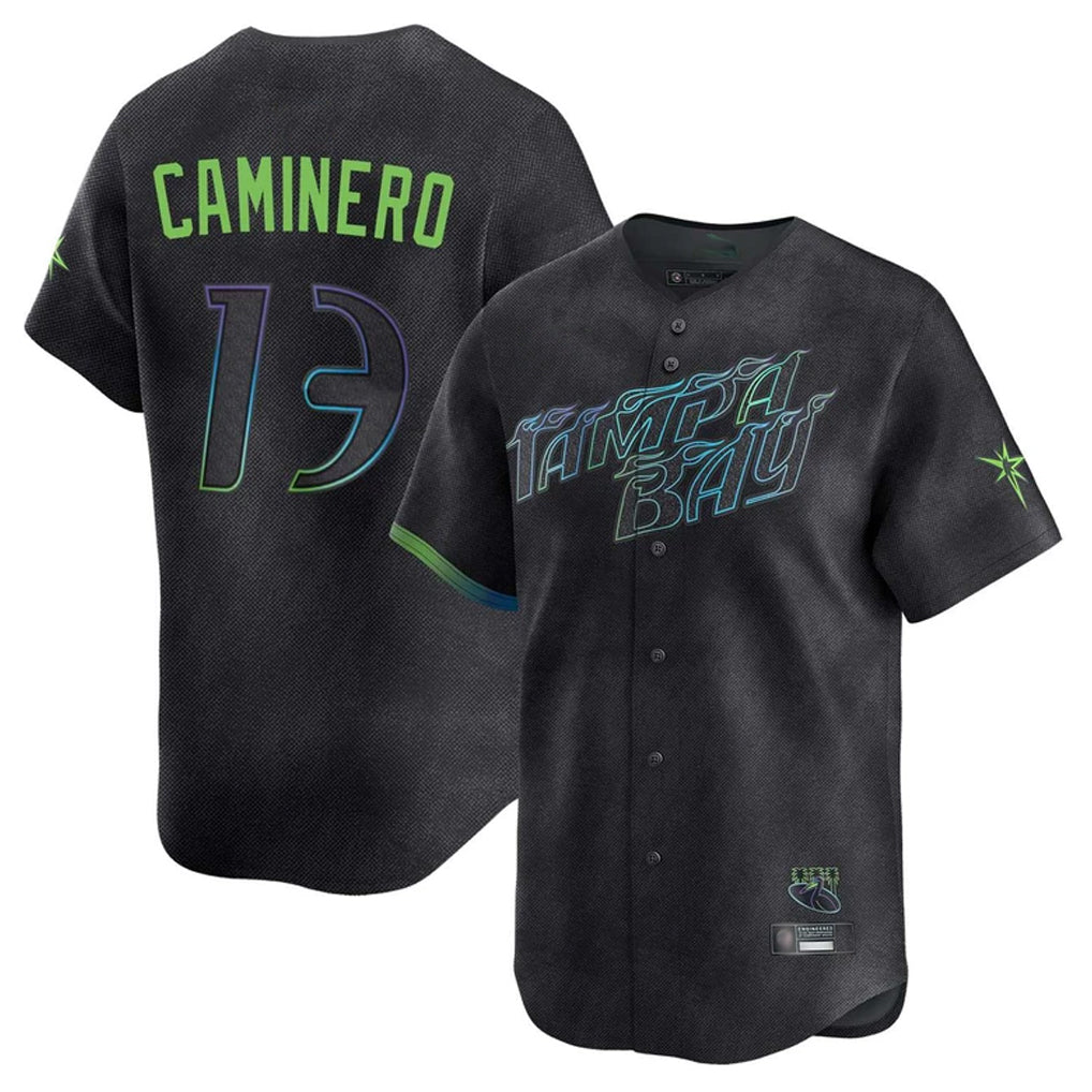 T.Bay Rays #13 Junior Caminero Player Black City Connect Home Limited Gdoa Stitched Jerseys
