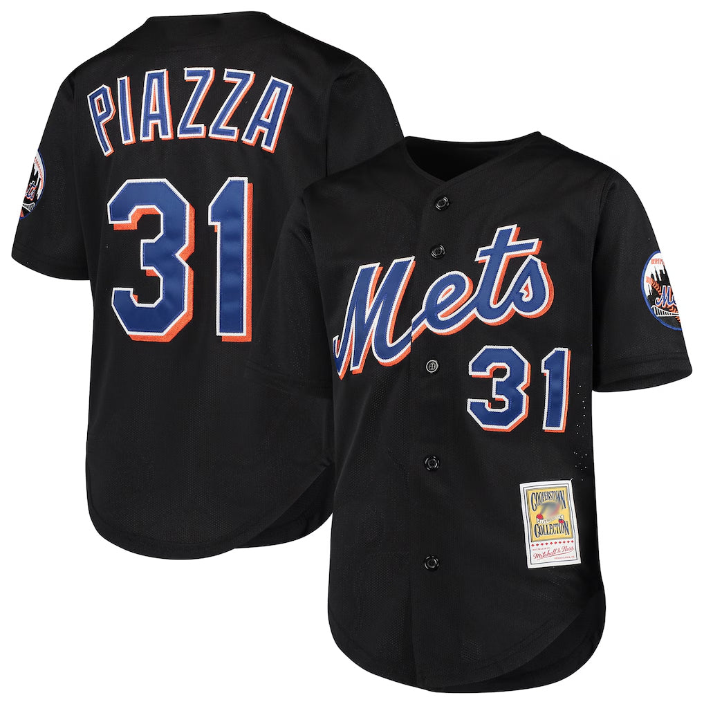 NY.Mets #31 Mike Piazza Player Black Mitchell & Ness Cooperstown Collection Home Limited Stitched Jerseys