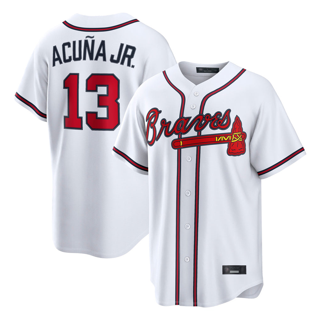 A.Braves #13 Ronald Acuna Jr Player White Home Game Gdoa Stitched Jerseys